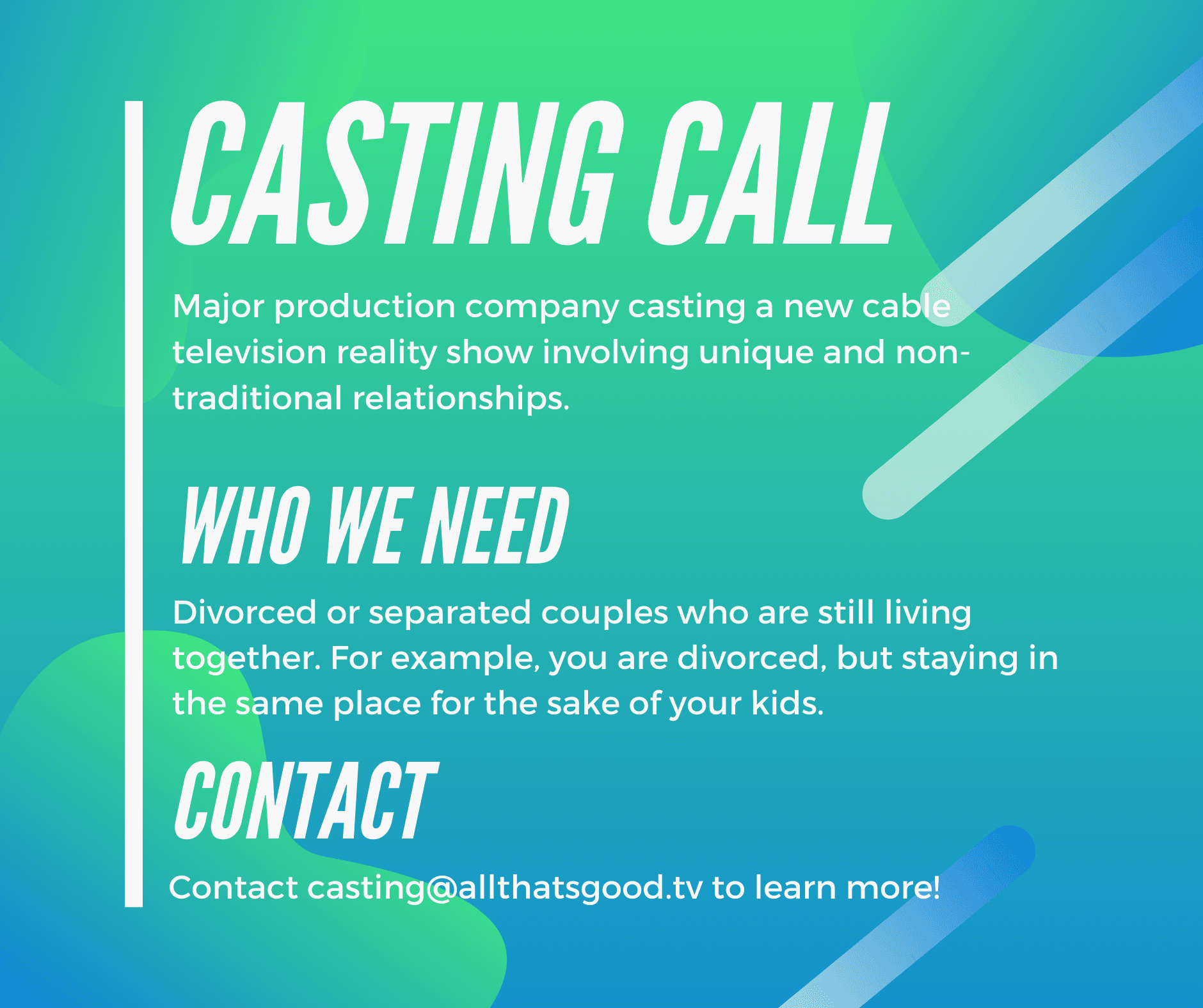 TLC Reality Show Casting Couples That Split, Yet Still Live Together Auditions Free