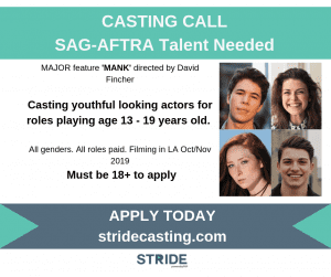 Read more about the article Casting Call in L.A. for Bald SAG-Aftra Actors / Extras And 18+ That Play Younger for “Mank” Movie