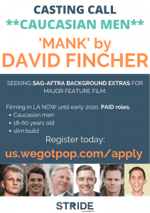 Read more about the article Casting SAG/Aftra Male Extras for Feature Film “Mank”