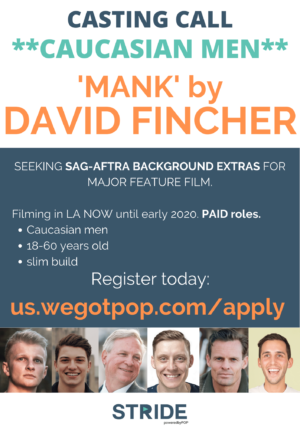 Casting SAG/Aftra Male Extras for Feature Film “Mank”