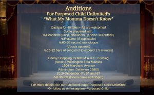 Open Auditions for the stage play “What My Momma Doesn’t Know” in Delaware