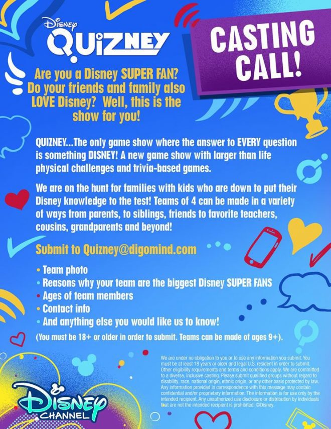 Auditions for New Disney Channel Show, Disney Quizney Auditions Free