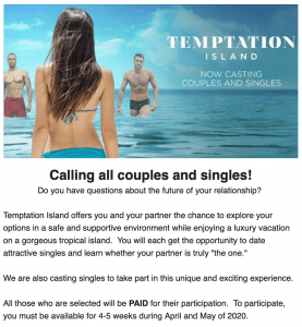 Read more about the article Temptation Island Holding Casting Call for Couples Nationwide