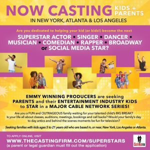 Read more about the article Casting Kids in NY, L.A. and The ATL to Star in a Cable TV Series