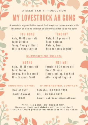 Student Film Casting Call in Singapore for Temasek Polytechnic Project “My Lovestruck Ah Gong”