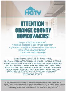 Read more about the article Casting Millenial Home Owners in Orange County, CA for HGTV Home Renovation Show