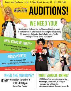 Read more about the article Auditions in Murray, Utah for 2021 Season and Upcoming Christmas Shows