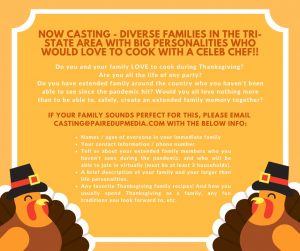 Casting Diverse Families To Cook With Celebrity Chef in NY / Tri-State Area