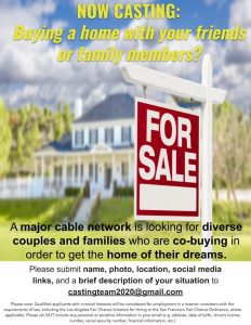 Read more about the article Casting Call for Folks Looking To Buy A Home With Their Friends