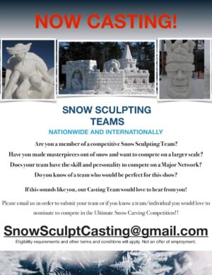 Now casting snow sculpting teams both US nationwide and internationally