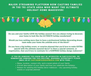Read more about the article Streaming Network Show Casting Families in New York Area Looking For a Holiday Home Makeover