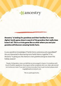 Read more about the article Casting Families with Grandmas Nationwide for Ancestry Quiz Show