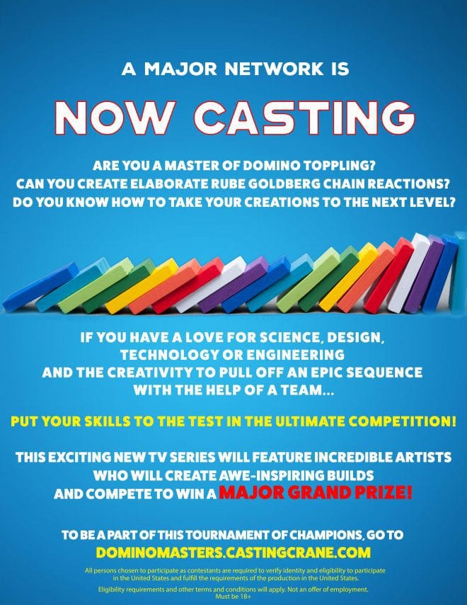 Casting Masters of Domino Toppling Nationwide