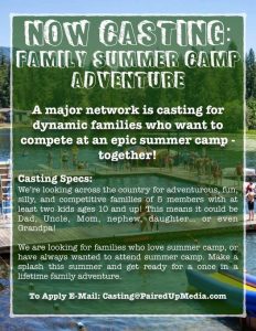 Read more about the article Casting Families for Summer Camp Adventure TV Show