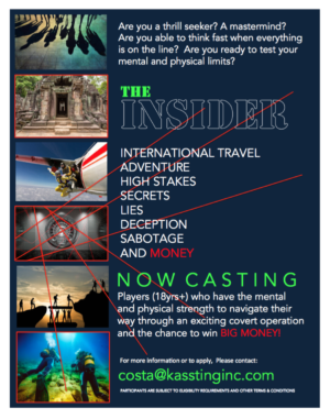 Casting Adventurous People Nationwide for “The Insider” Competition Reality Show