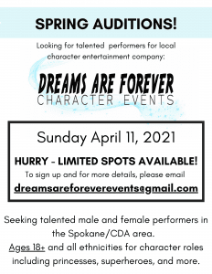 Read more about the article Auditions in Spokane Washington for Princess and Character Performers