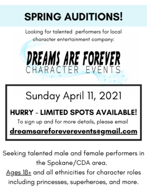 Auditions in Spokane Washington for Princess and Character Performers