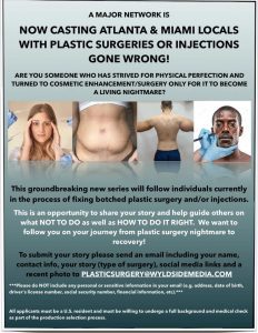 Read more about the article Plastic Surgery Show Casting People in Miami and Atlanta Have Botched Procedures