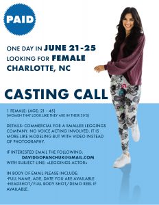 Read more about the article Model in Charlotte, NC for Leggings Commercial