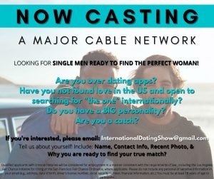 Read more about the article Major Cable Network Casting Single Men in the US Ready to Find Love Internationally