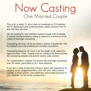 Casting Christian Married Couples in Atlanta Who Need Counseling