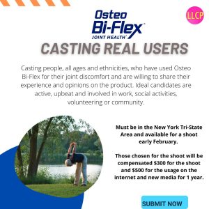 Casting Osteo Bi-Flex users of all ages and ethnicities in NYC
