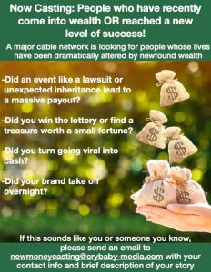 Read more about the article Major Cable Network Show Casting People Who Just Came Into Wealth