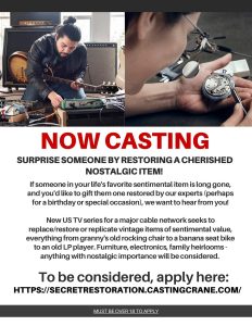 Read more about the article New Cable Network Show Casting People Needing Sentimental Items Restored or Replaced