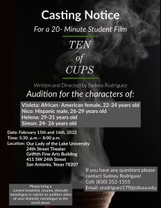 Read more about the article San Antonio, TX Auditions for Student Movie Project “Ten of Cups”