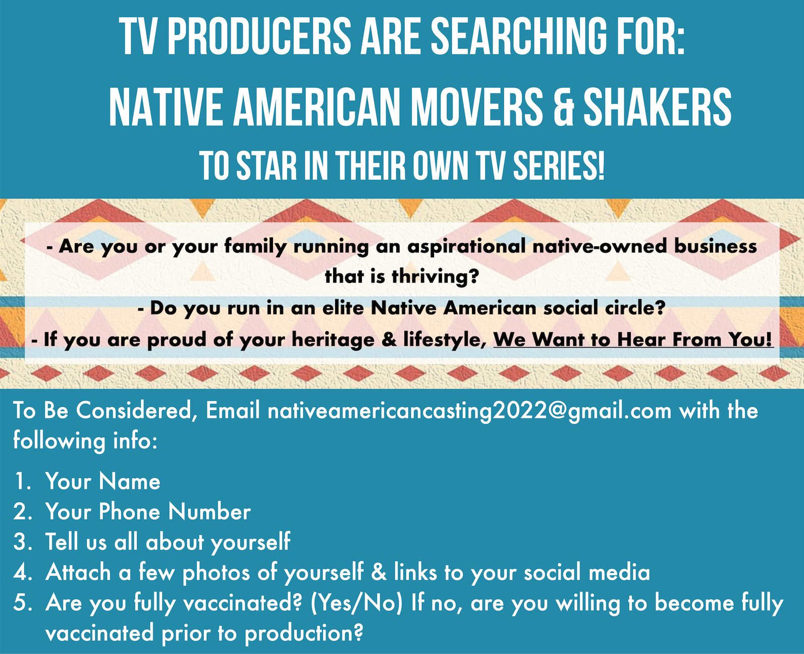 Nationwide Casting Call for Native Americans To Star in Their Own TV