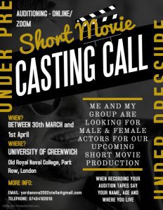 Read more about the article Casting Student Film “Under Pressure” in London, University of Greenwich