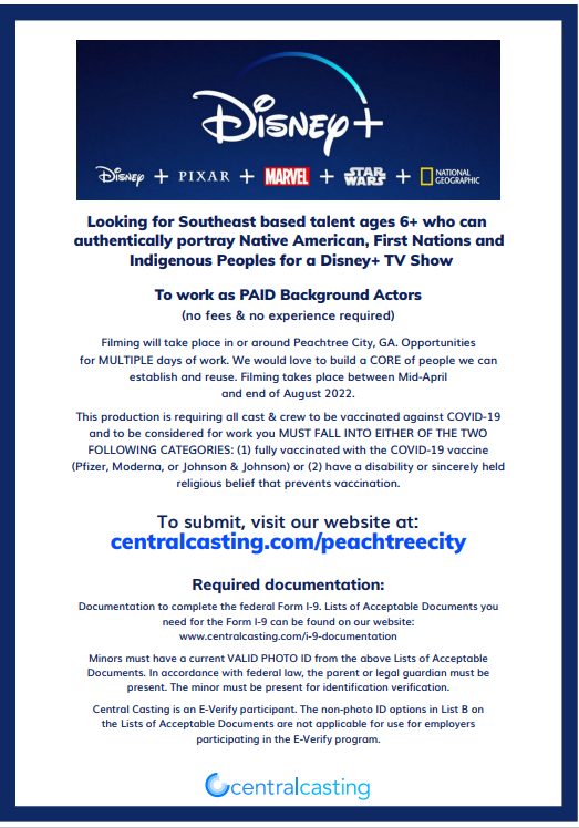 Extras Casting Call for New Disney Show in Georgia / Southeast – Auditions  Free