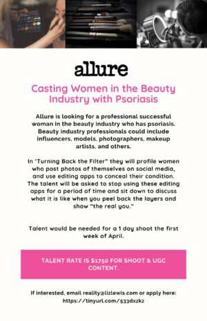 Allure Casting Women in the Beauty Industry with psoriasis