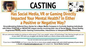 Casting People in California Whose Life Has Been Impacted by Social Media or Gaming