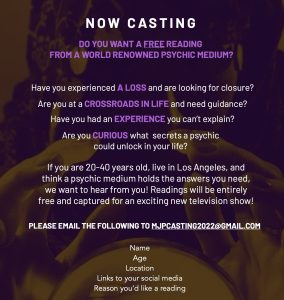 Read more about the article Casting Call for People Who Would Love a Psychic Reading