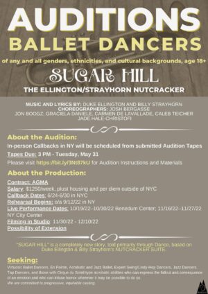 Video Auditions for “SUGAR HILL: The Ellington/Strayhorn Nutcracker” – Ballet, Jazz, Tap, Swing and Acrobats