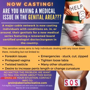 Read more about the article Nationwide Casting Call For Medical Show – Folks Who Have Issues, Down There