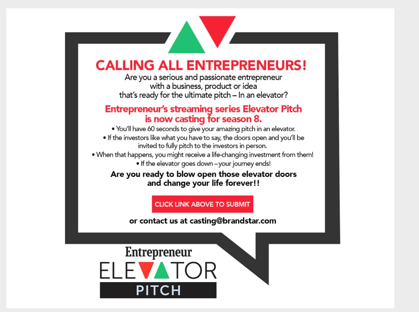 Calling Entrepreneurs for “Elevator Pitch” – Auditions Free