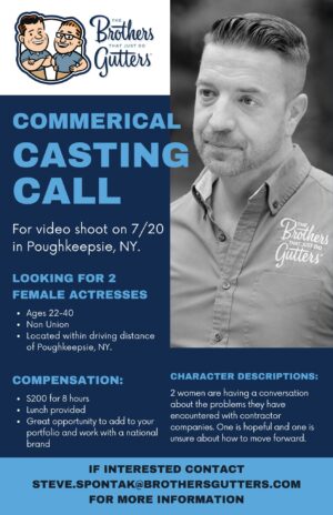 Auditions in Hudson Valley, NY for Local Commercial Filming in Poughkeepsie