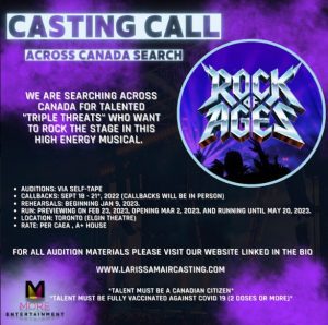 Read more about the article Performer Auditions for Canadian Citizens for “Rock of Ages” Being Held Via Video