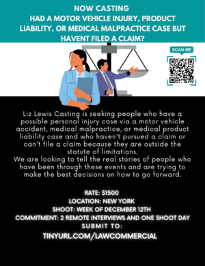 Casting People in NYC Who Have a Potential Injury Case But Have Not Yet Filed