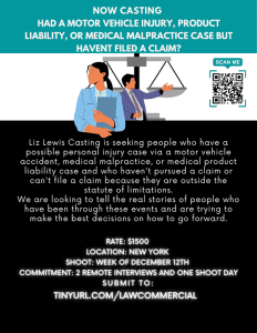 Read more about the article TV Commercial Casting Call in NYC – People Needing A Lawyer