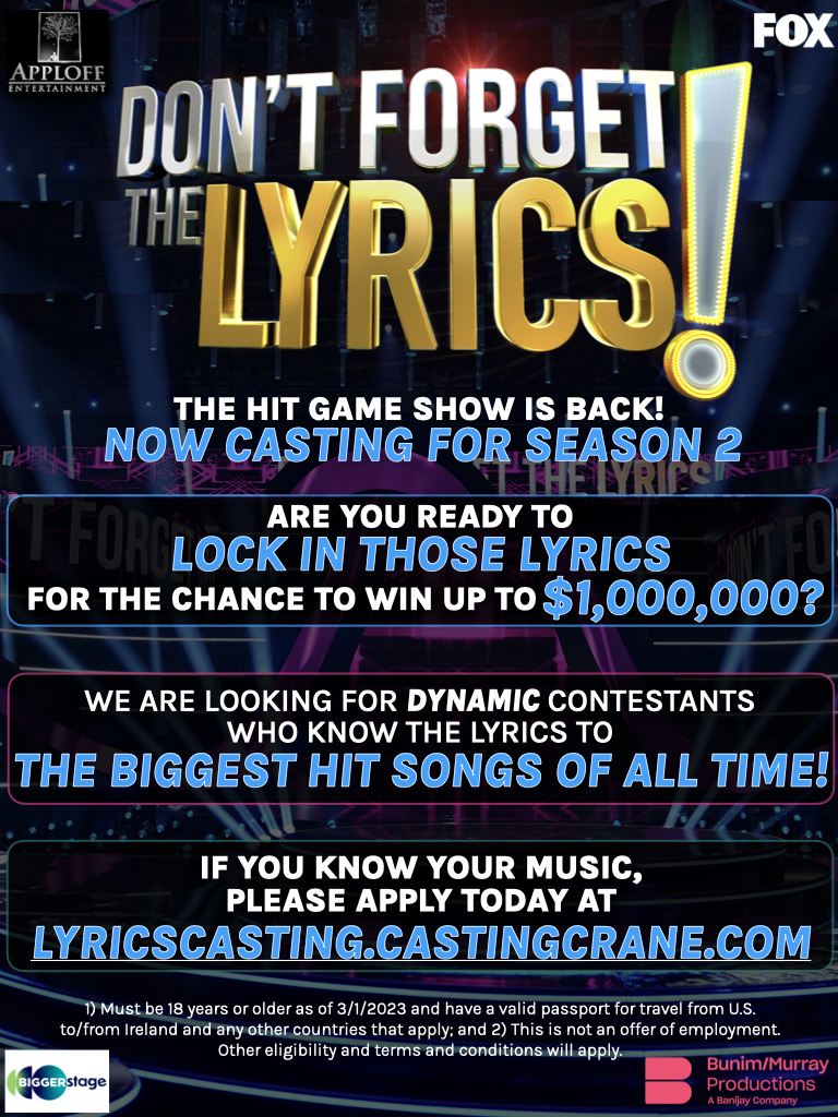 Casting call notice - Dont Forget The Lyrics audition Flyer