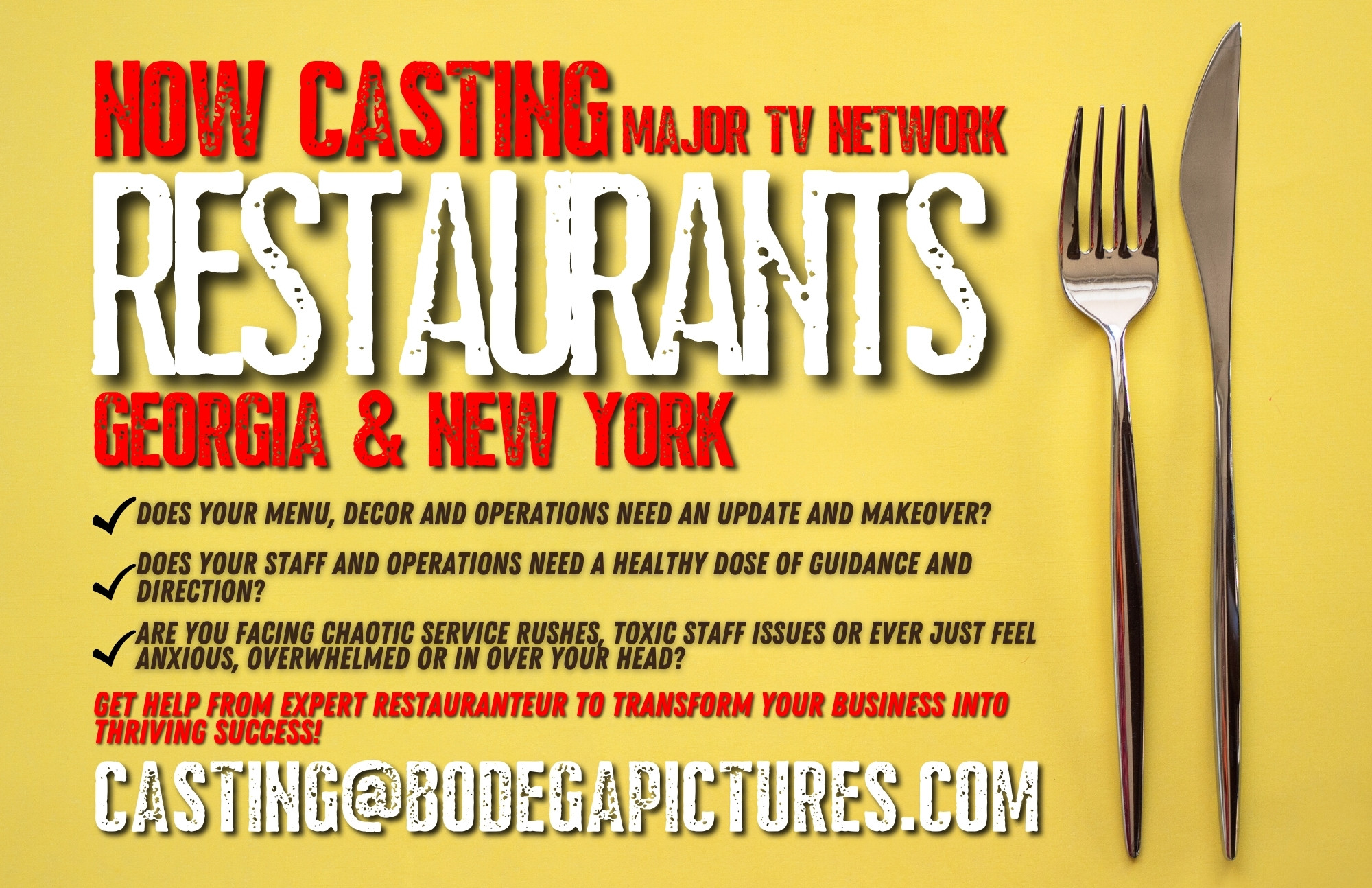 Read more about the article Casting Restaurants in NY and GA for Restaurant Makeover Show
