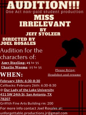 Auditions in San Antonio, Texas for Stage Play “Miss Irrelevant”