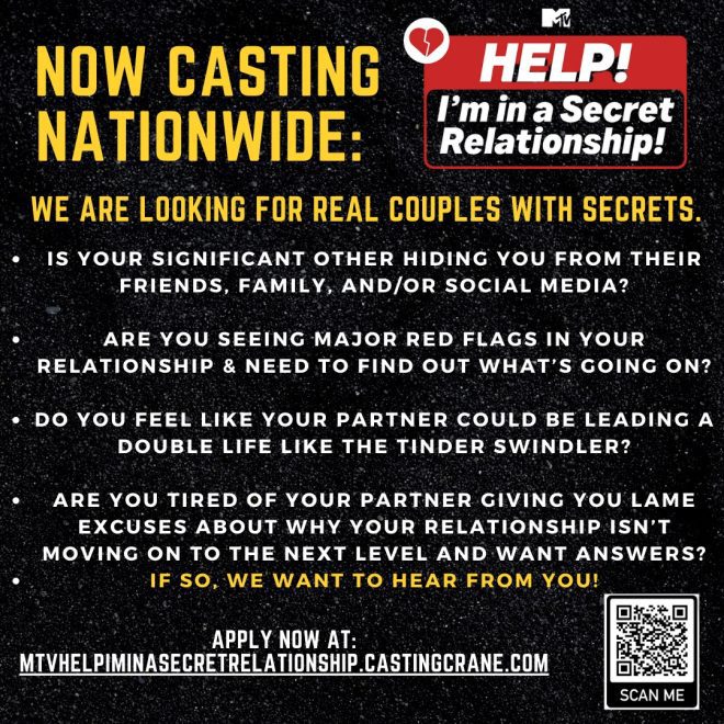 MTV Nationwide Casting for Reality Show Help! Secret Relationship