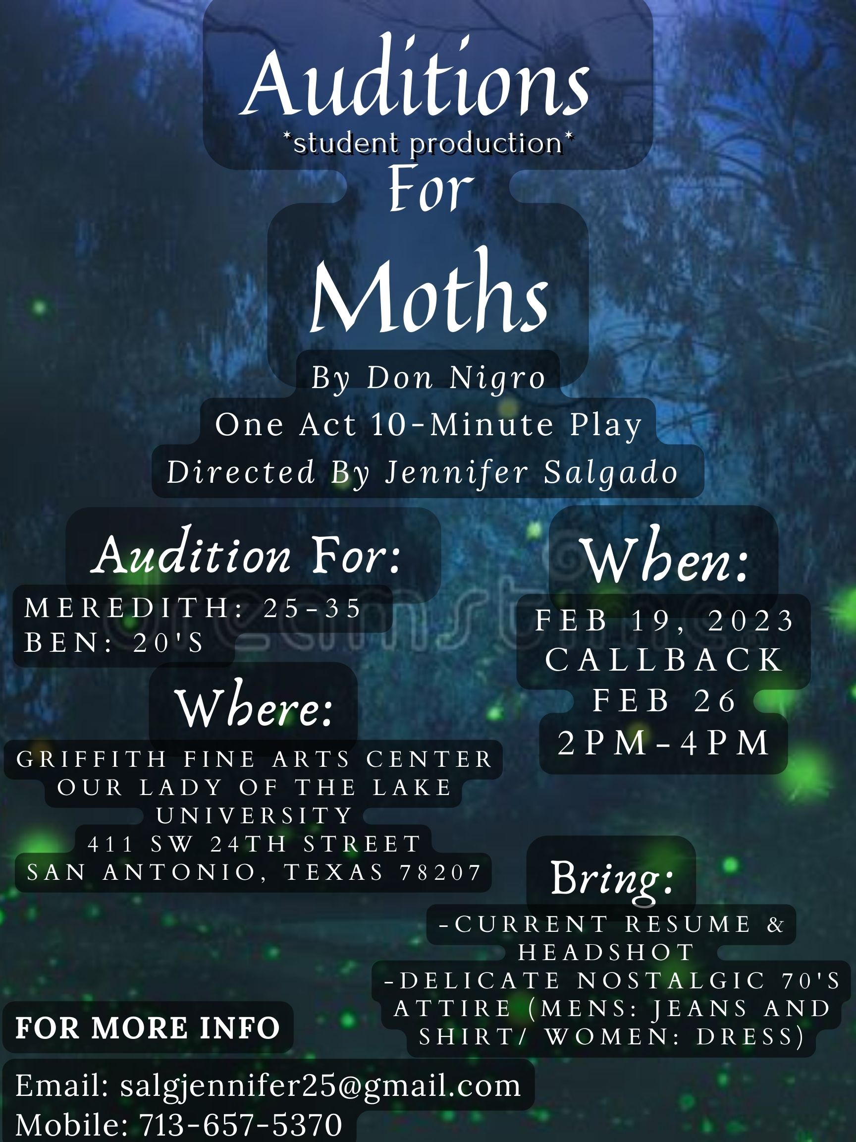 Read more about the article Casting for Student Project “Moths” in San Antonio Texas