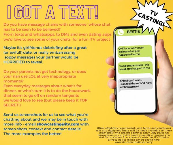 ITV Casting People With Funny Text Messages in the UK – Auditions Free
