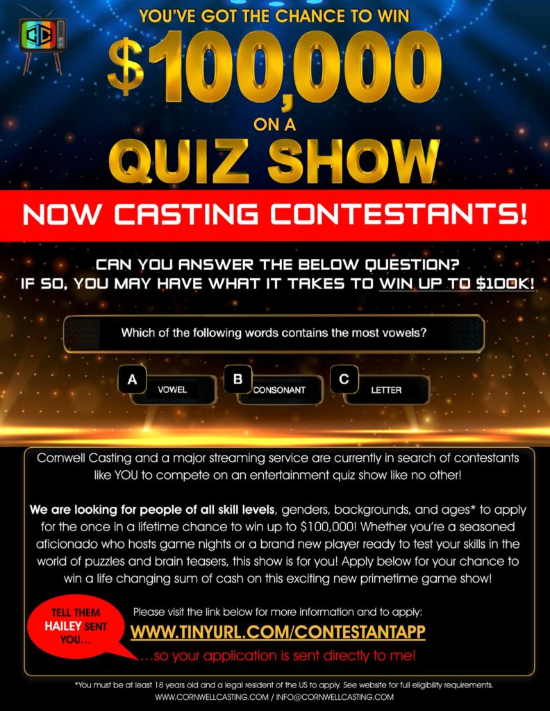 casting notice for new game show info graphic