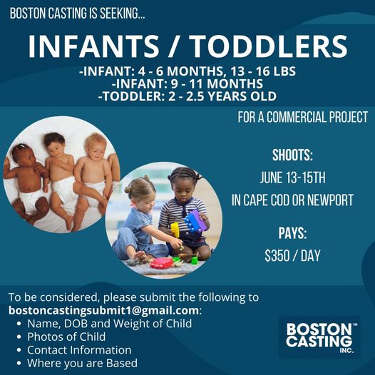 Auditions and casting notice for children, babies, toddlers in the Boston area for a TV commercial - Details